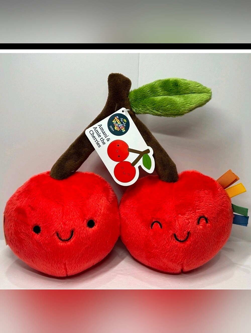 Itzy Ritzy Snuggleverse Amani & Amie the Cherries Plush Stuffed Toy Red Taggie
